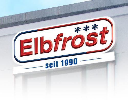 Elbfrost-Logo an Fassade abgesoftet